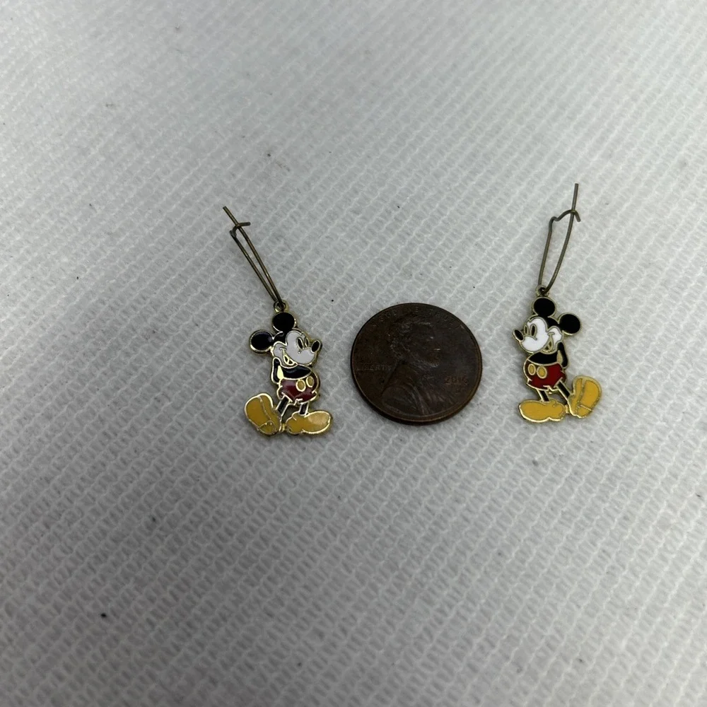 Mickey Mouse Enamel Dangle Earrings Vintage Disney Memorabilia Gold Tone